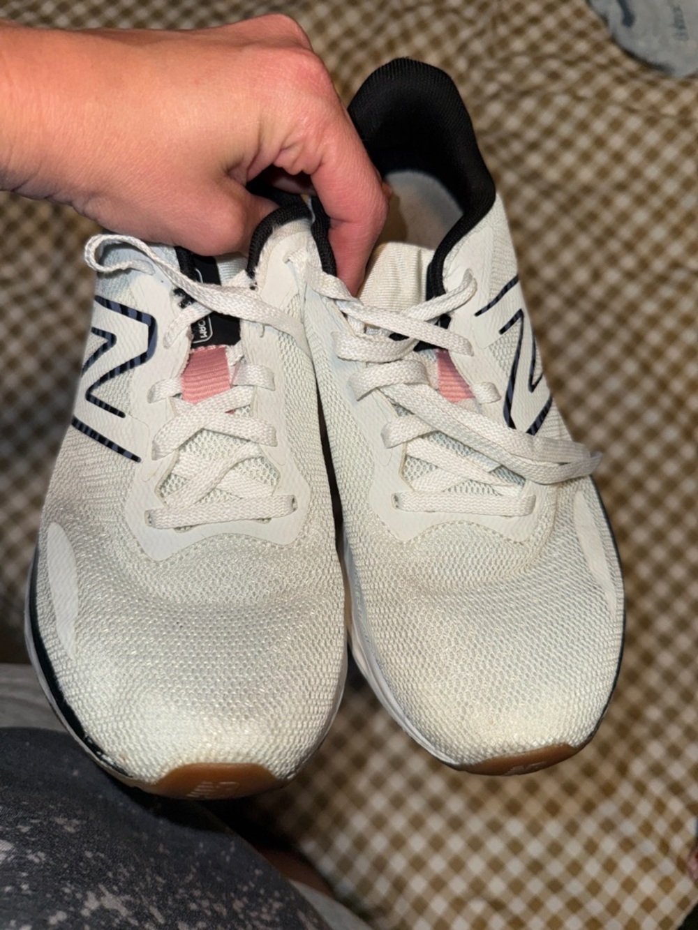 New Balance Light Cream and Black Running Shoe with Leopard Trim - Picture 3 of 5